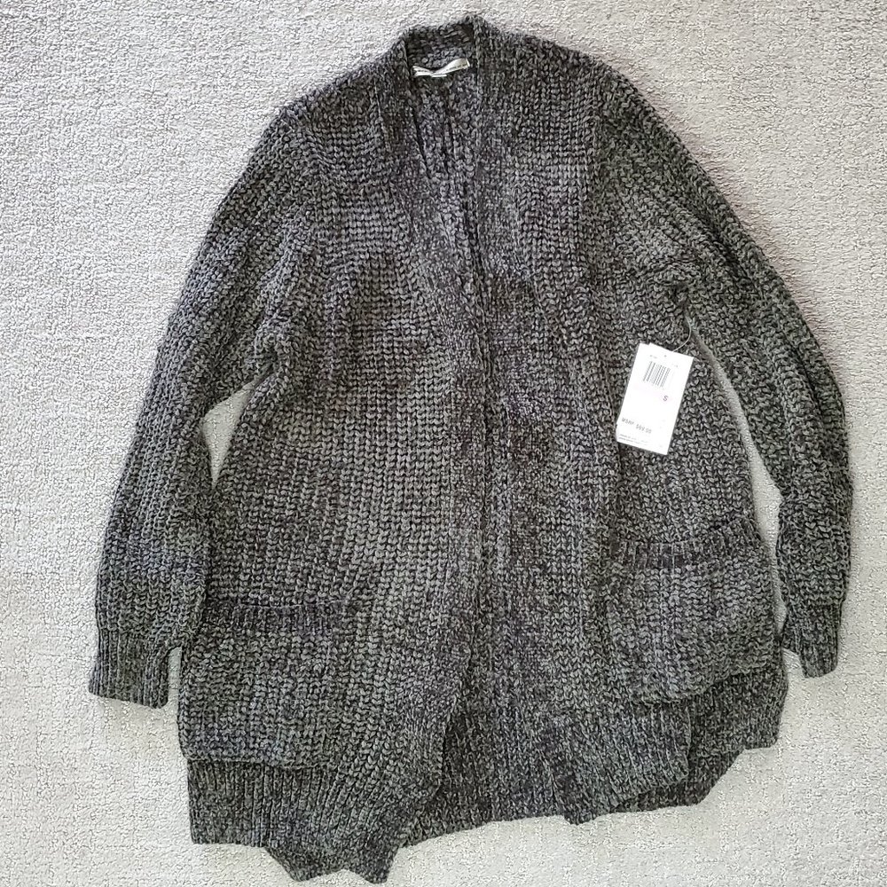 Seven7 Boyfriend Chenille Cardigan Olive Green Women Size S Excellent